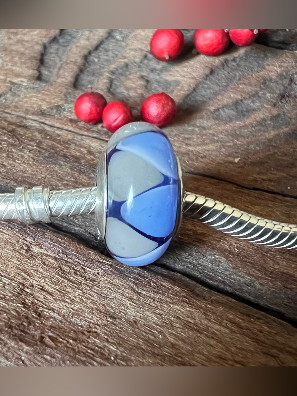 Authentic Pandora Captivating Blue  Murano Grey Bead Glass Charm